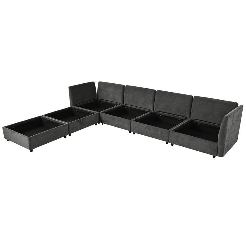 126" 6-Piece Modular Sofa Bed with Storage and Double-Layer Cushions