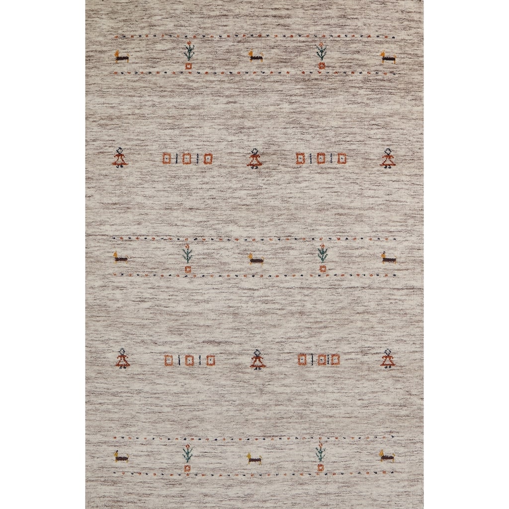 Hand Knotted Oriental 100% Wool Carpet Tribal Animal Pictorial Beige & Ivories Gabbeh Area Rug - 5' 9'' X 3' 10''