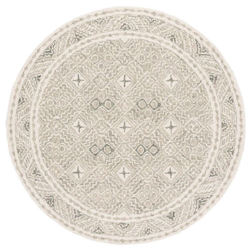 SAFAVIEH Handmade Micro-Loop Jelske Wool Rug - 5' Round - Silver/Ivory - Round