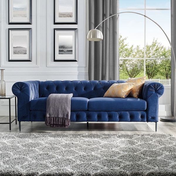 Corvus Prato Velvet Chesterfield Sofa With Rolled Arms On Sale Overstock 19755850
