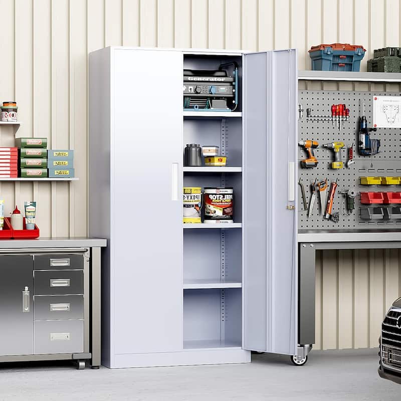 71 inch Garage Storage Cabinet Shelving Kitchen Pantry Locker with Adjustable Shelves for Office, Garage, Home, Pantry