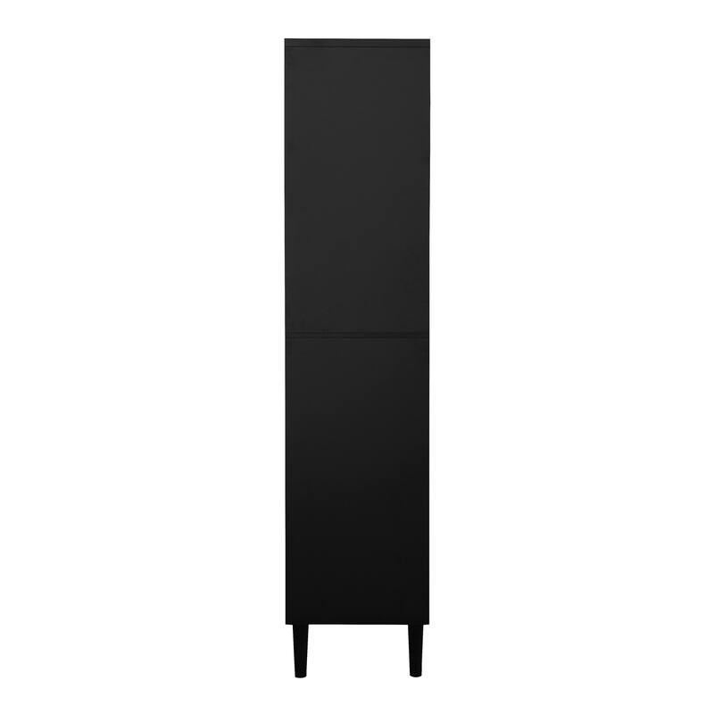 Tall Kitchen Pantry Cabinet with 2 Glass Display Doors & 2 Solid Doors