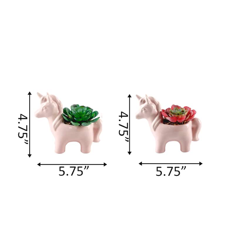 Artificial Plant in CERAMIC UNICORN Pot, Set of 2 - ONE-SIZE