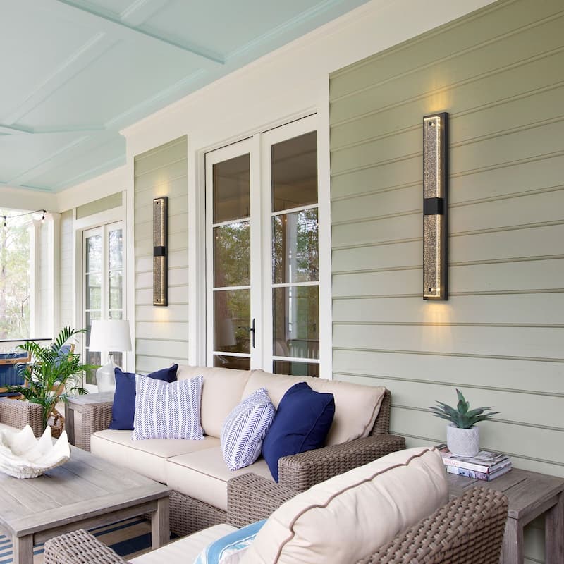 2-Light 31" Outdoor Linear Integrated LED Wall Sconce with Crystal Bulbble Glass - H31.5" x W4.7" x D2"