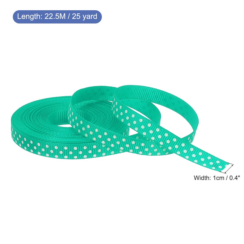 Grosgrain Ribbons with White Dots Ribbon Bow Decoration - Blue Green - 25 Yardx0.4 Inch