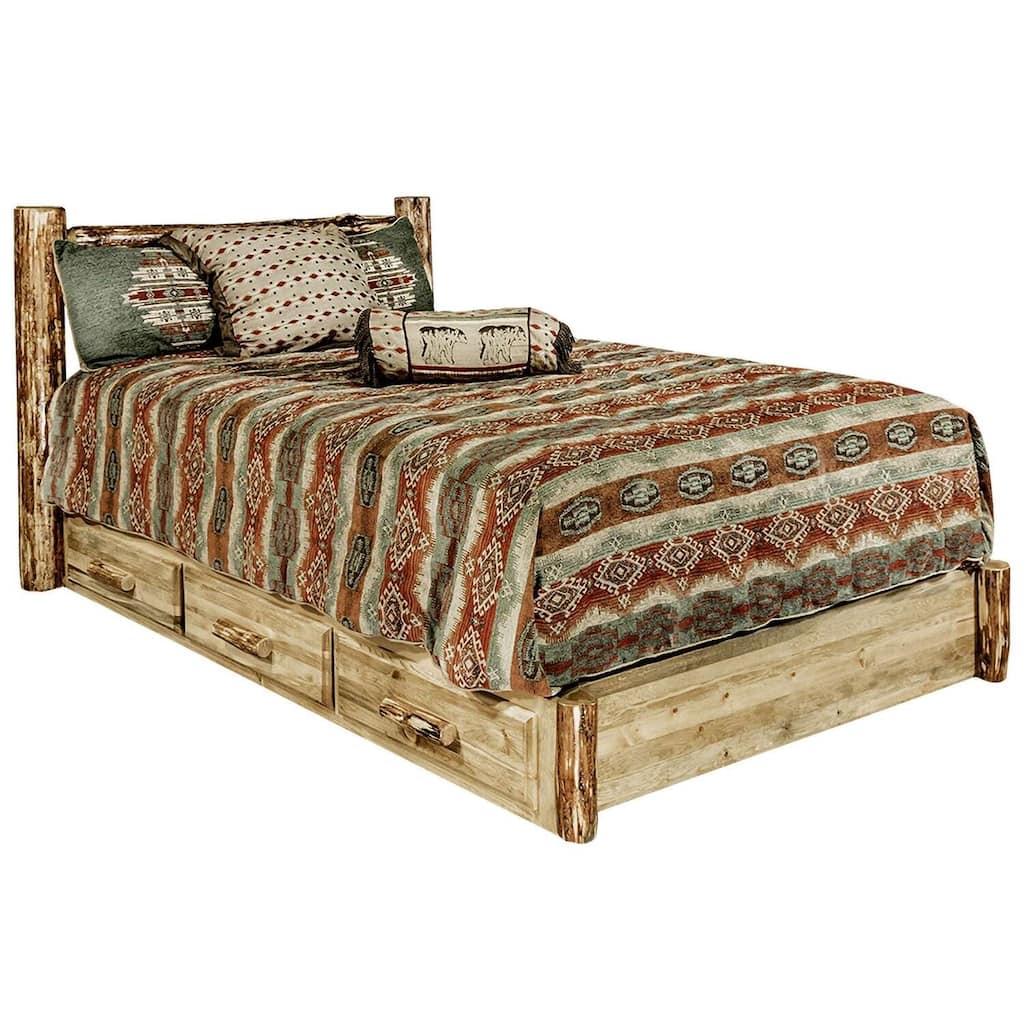 California King Bed with Storage - Platform Bed Frame, Glacier Country Style - 94"x76"x47"