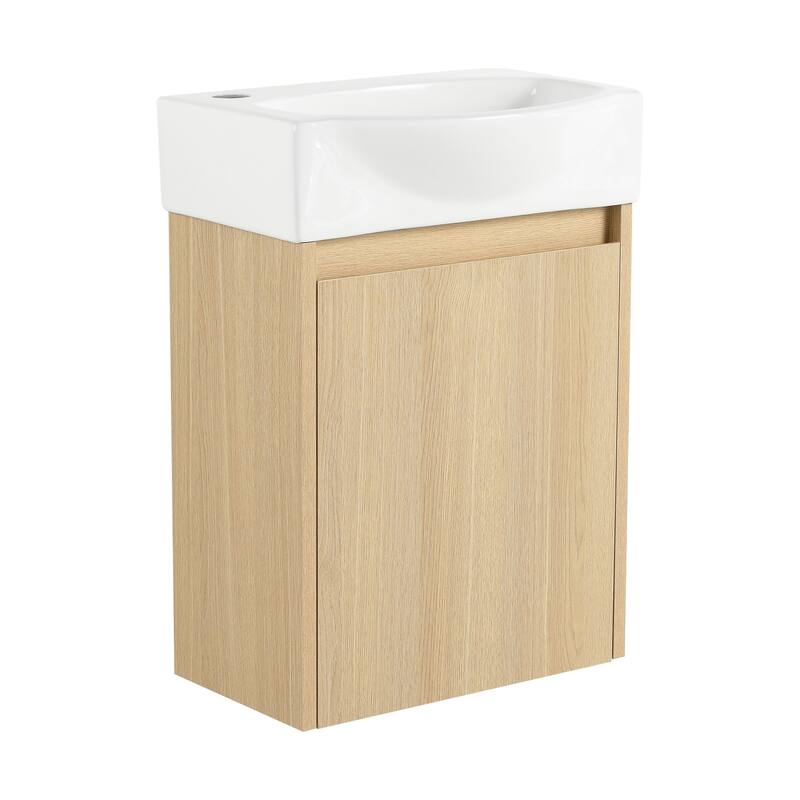 GDFStudio - Levistar Modern Wall-Mounted Bathroom Vanity with Scratch-Resistant Sink & Soft Close Door for Small Space