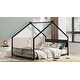 preview thumbnail 41 of 46, House Bed with Roof and Colorful Lights, House-shaped Frame Floor Bed with House Roof Frame, Metal Bed Frame with Slats and Legs