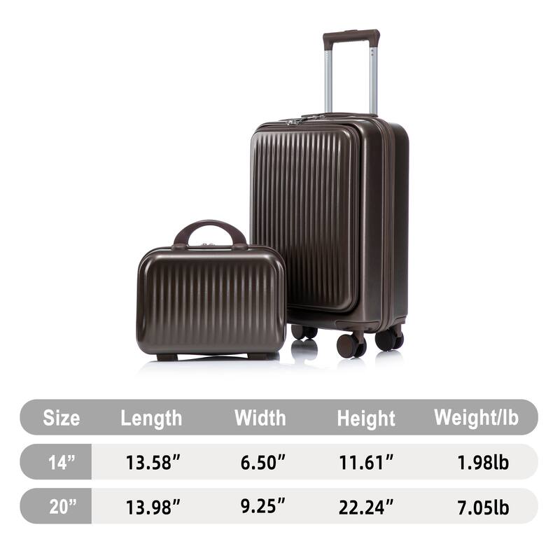 14"/20" 2 pcs/set in ABS Spinner Wheel Luggage, with Combination Lock and Front Opening Design, 14" Cosmetic Case