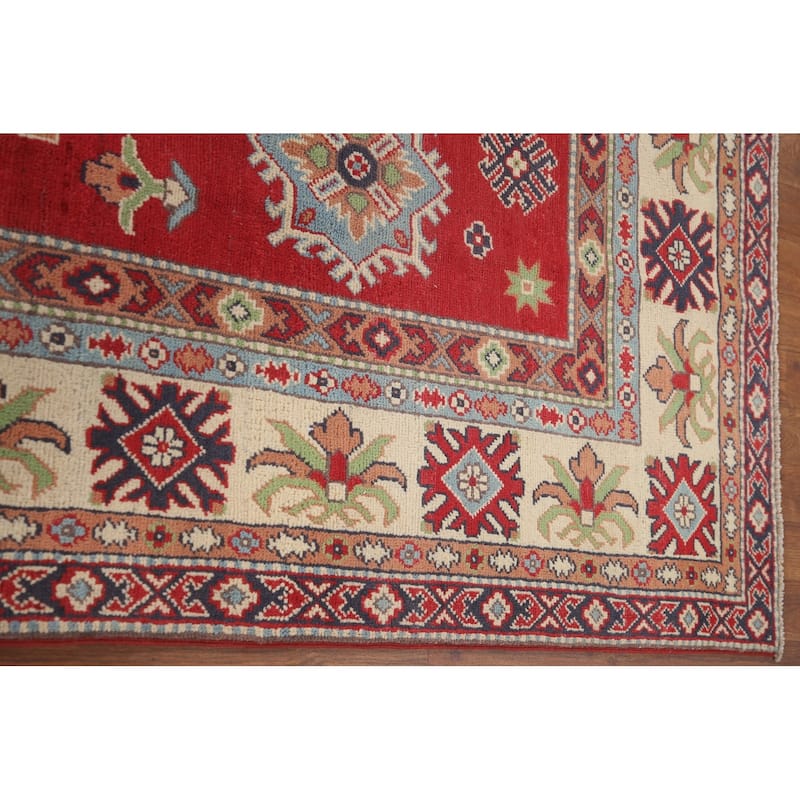 Hand Knotted Oriental 100% Wool Carpet Traditional Geometric Red Kazak Area Rug - 10' 2'' X 6' 4''
