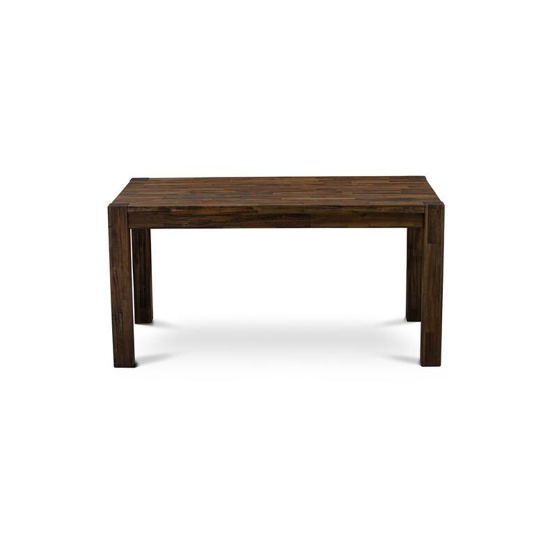 HomeStock 7-Piece Rectangle Distressed Jacobean Finish Solid Wood Top Dining Table with 6 Parson Chairs