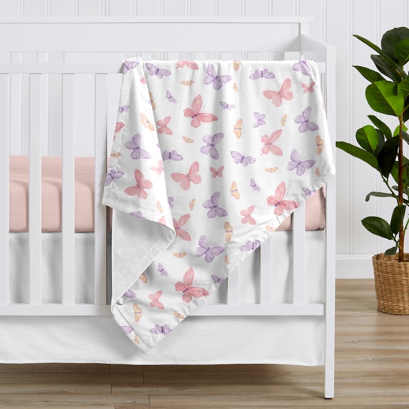 Sweet Jojo Designs Pink and Purple Shabby Chic Butterfly Girl Baby Receiving Security Swaddle Blanket Colorful Butterflies Lilac