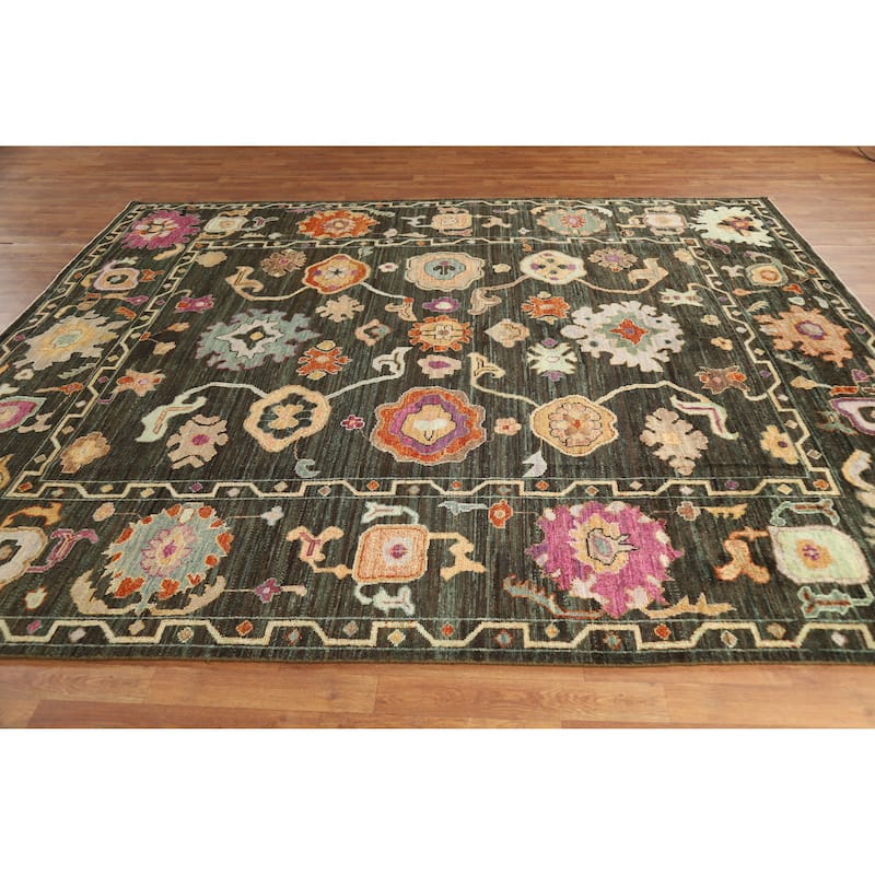 Hand Knotted Oriental 100% Wool Carpet Transitional All-Over Brown Oushak Area Rug - 9' 9'' X 8' 1''