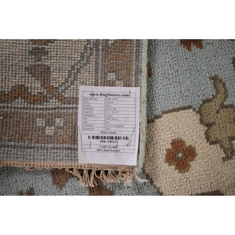 Light Blue Oushak Indian Area Rug Hand-Knotted Wool Carpet - 8'1"x 9'11"