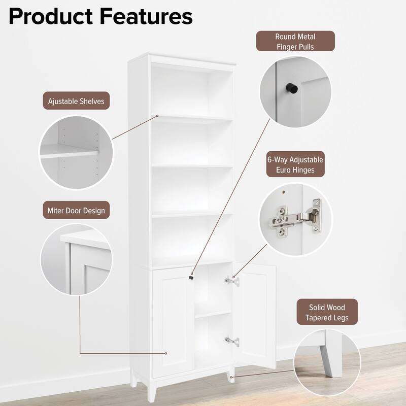 Prepac Yaletown 79.5" H Bookcase, Extra Tall Bookshelf with 4 Shelves and 2 Doors, Accent Bookshelf for Living Room, Home Office