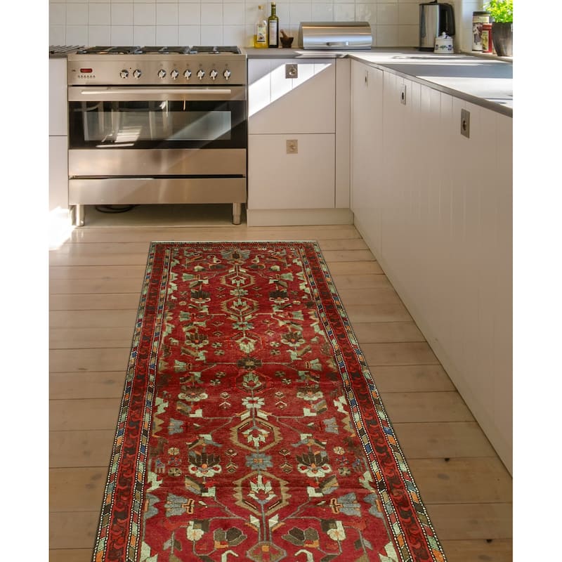 Fine Vintage Distressed Evelyn Burgundy/Rust Runner - 3'10" x 10'2"