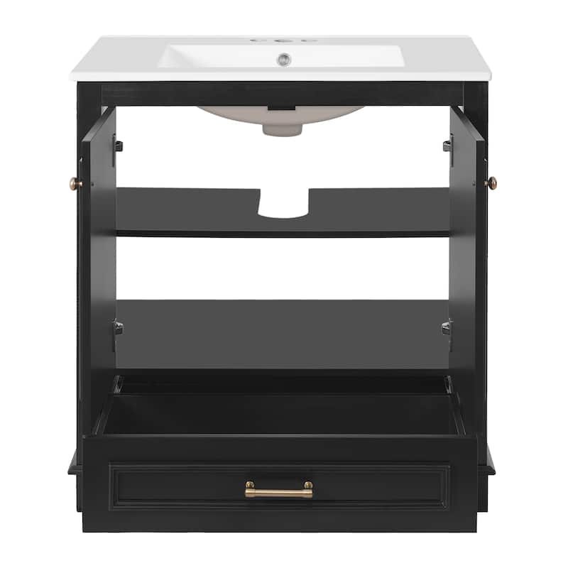 30" Luxurious Bathroom Vanity with Ceramic Sink, Bathroom Vanities Cabinet with 2 large Soft Closing Doors