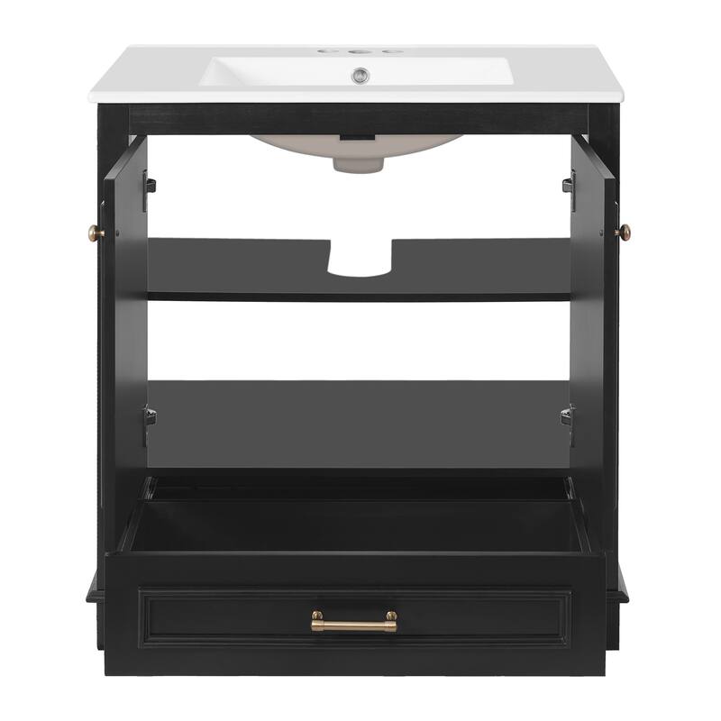 Roomfitters 30" Bathroom Vanity with Sink, Wood Frame Freestanding Bathroom Cabinet with 2 Soft-Closing Doors and Bottom Drawer