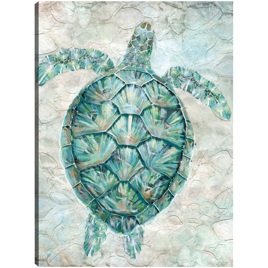 Sea Turtle Mosaic Teal By Studio Arts Canvas Art Print