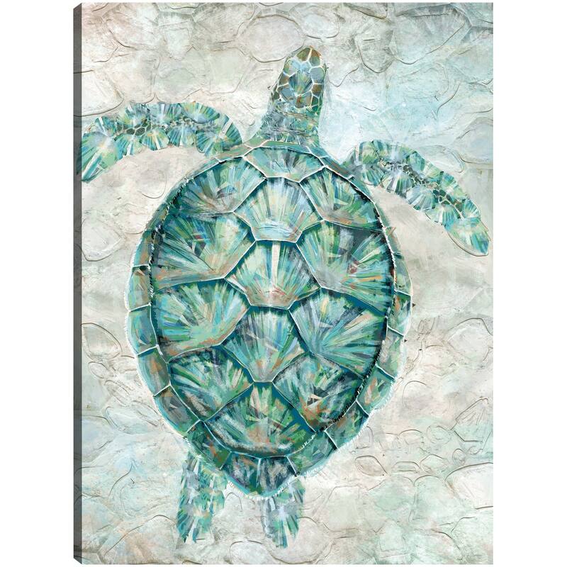 Sea Turtle Mosaic Teal By Studio Arts Canvas Art Print