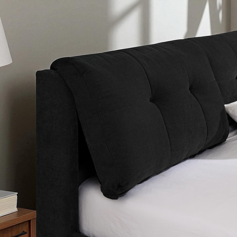 Queen/King Size Upholstered Hydraulic Storage Platform Bed with Chenille Fabric and Integrated Headboard