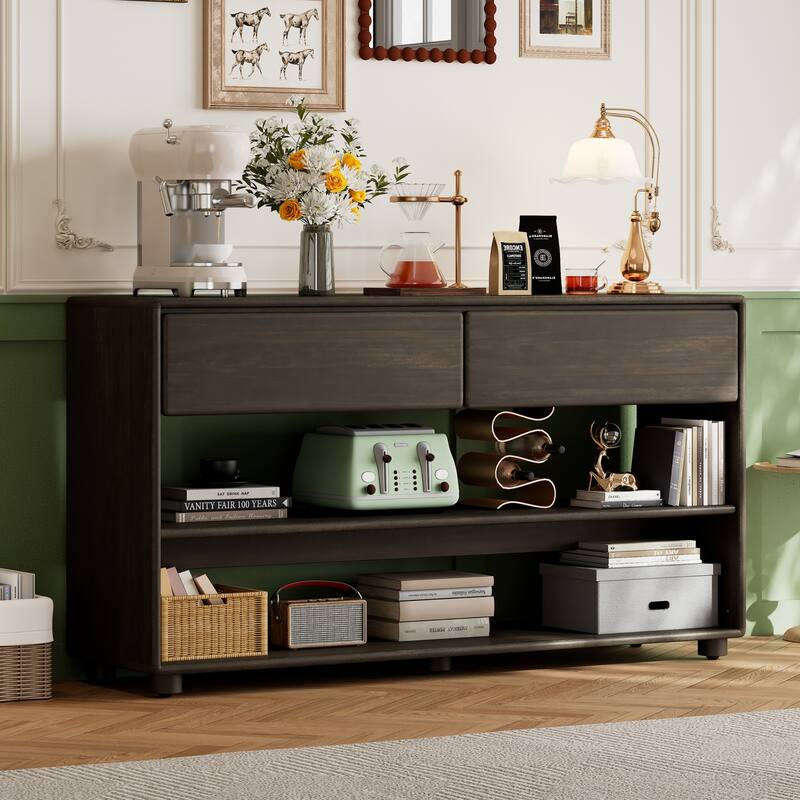 Vintage Entry Table with Drawers and Shelves
