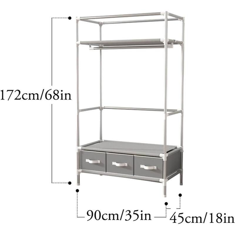 Mobile Closet Organizer with Removable Shelves Rod,Rolling Wardrobe