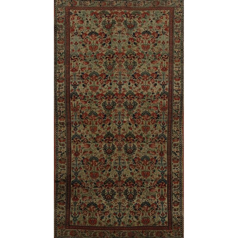 Hand Knotted Oriental 100% Wool Carpet Traditional Floral Beige & Ivories Senneh Area Rug - 6' 2'' X 3' 9''