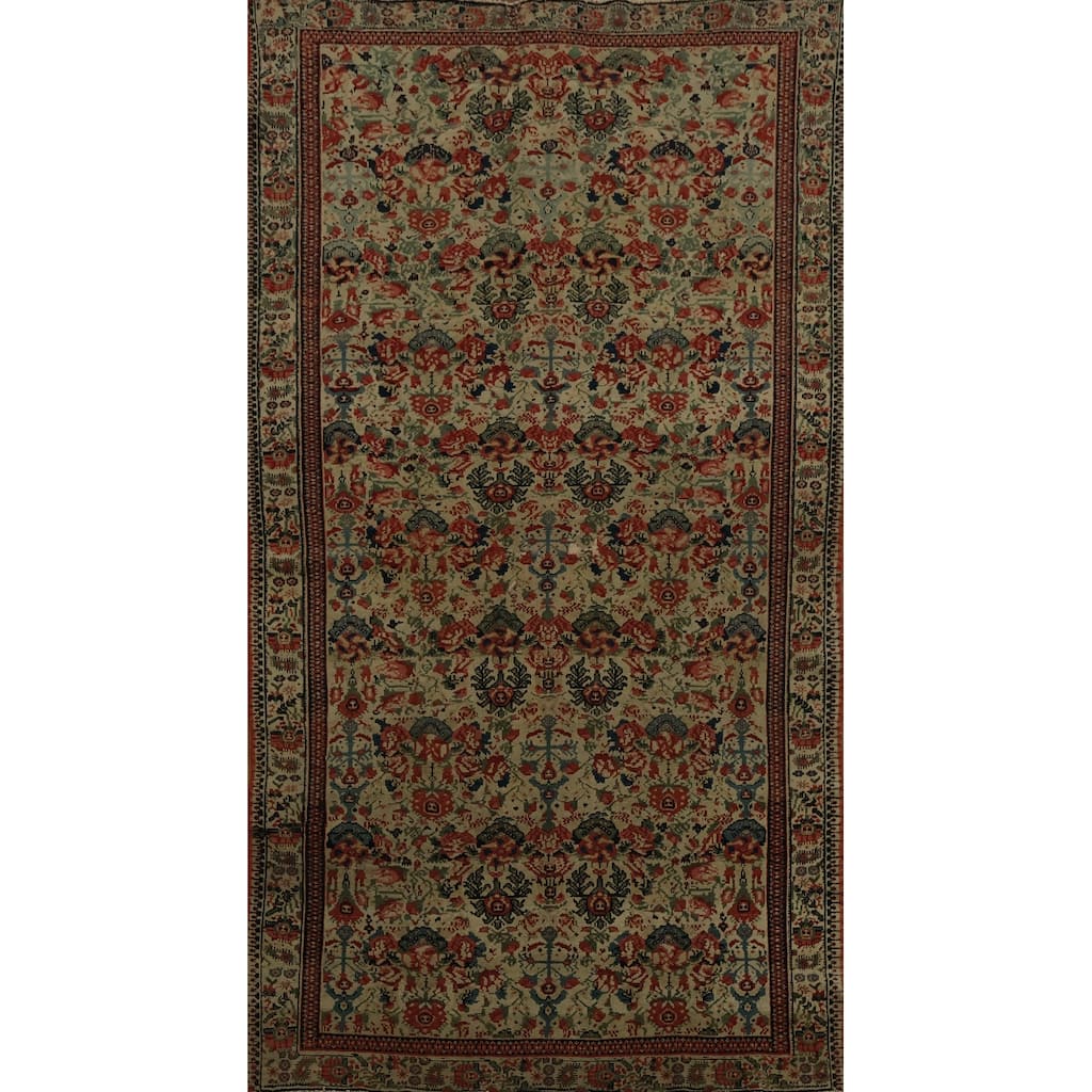 Hand Knotted Oriental 100% Wool Carpet Traditional Floral Beige & Ivories Senneh Area Rug - 6' 2'' X 3' 9''