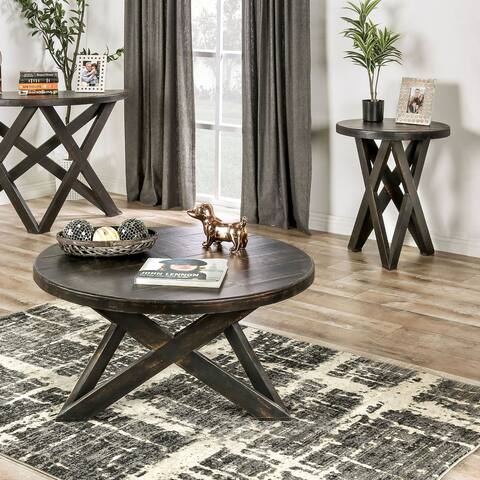 Furniture of America Starella Rustic Round 2-Piece Coffee Table Set
