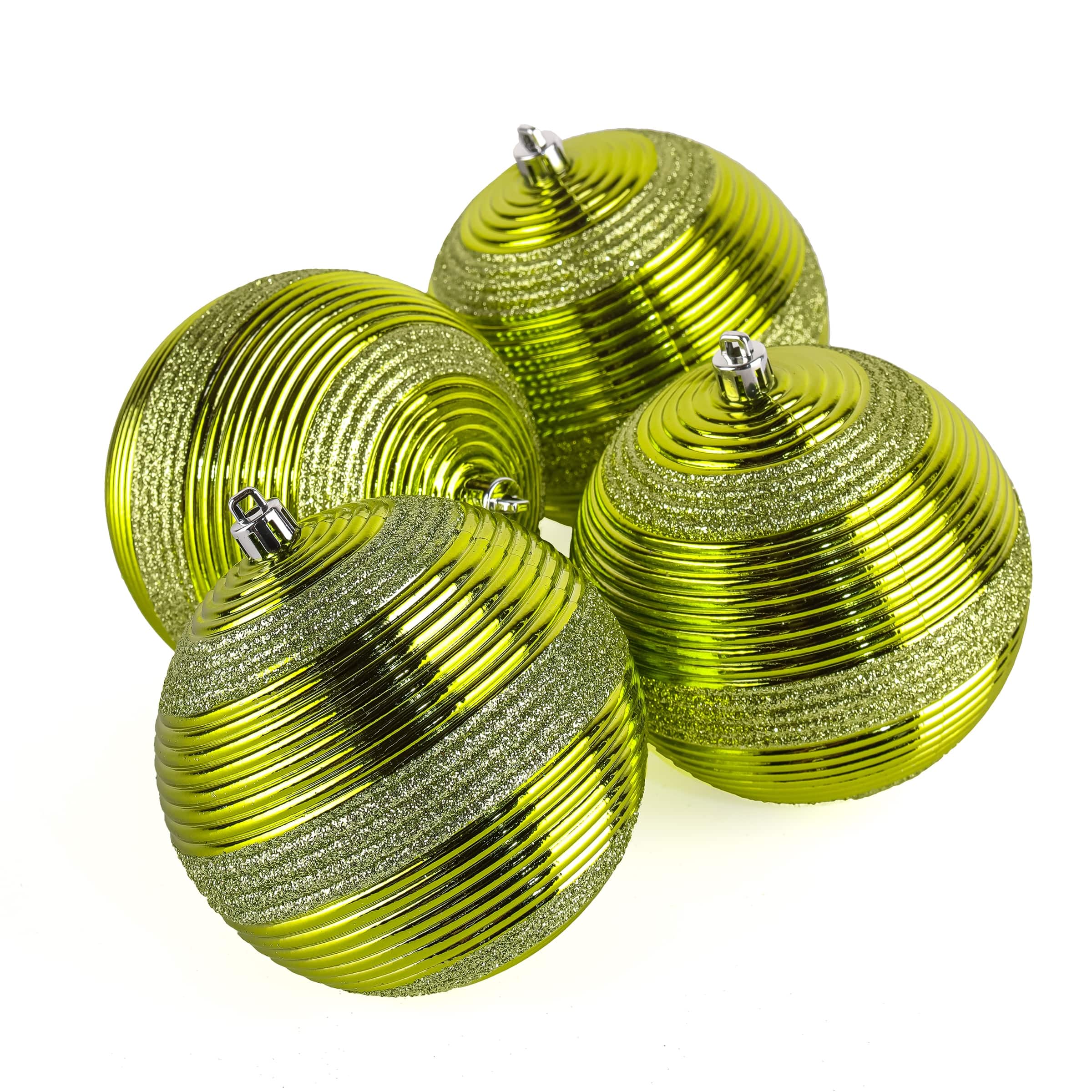 First Traditions™ 4 Piece Shatterproof Swirling Lime Green Ornaments
