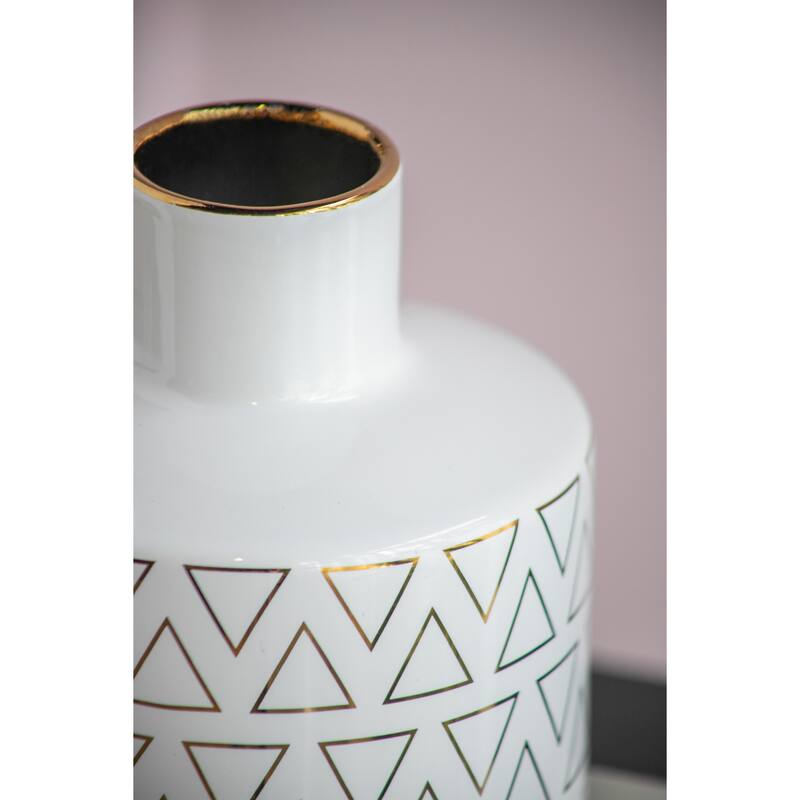 D5.9x7.9" Round Ceramic Vase with Geometric Pattern Gloss Finish Home Decor