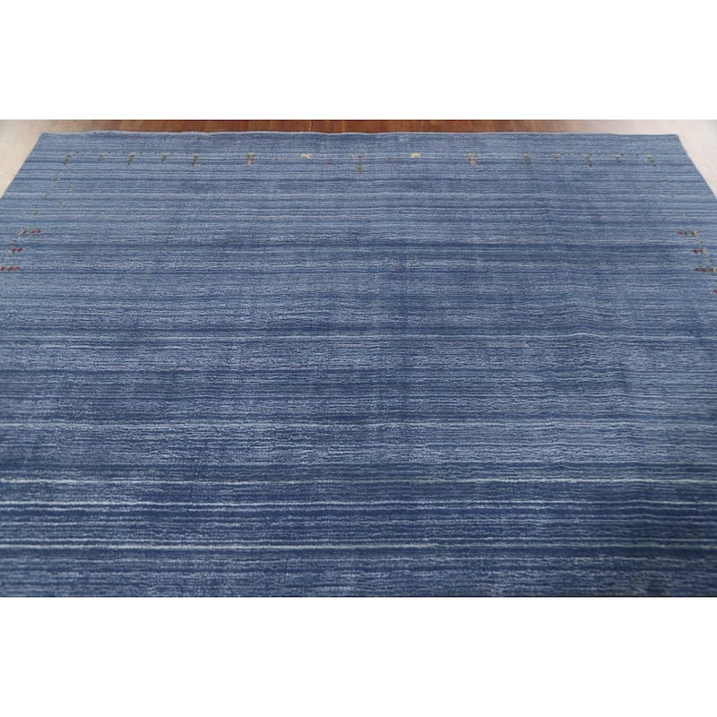 Blue Gabbeh Indian Area Rug Handmade Wool Carpet - 8'0"x 9'8"