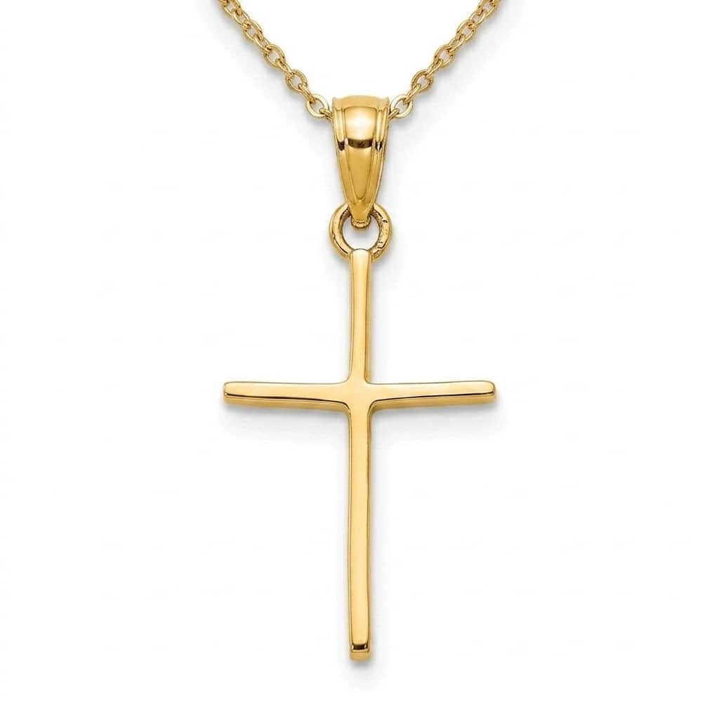 Curata 14k Yellow Gold 18" Polished Stick Cross Pendant Necklace - 16x12mm