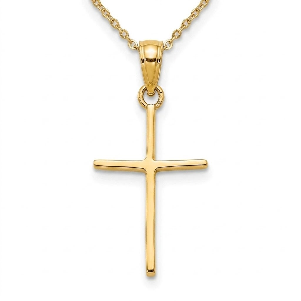 Curata 14k Yellow Gold 18" Polished Stick Cross Pendant Necklace - 16x12mm