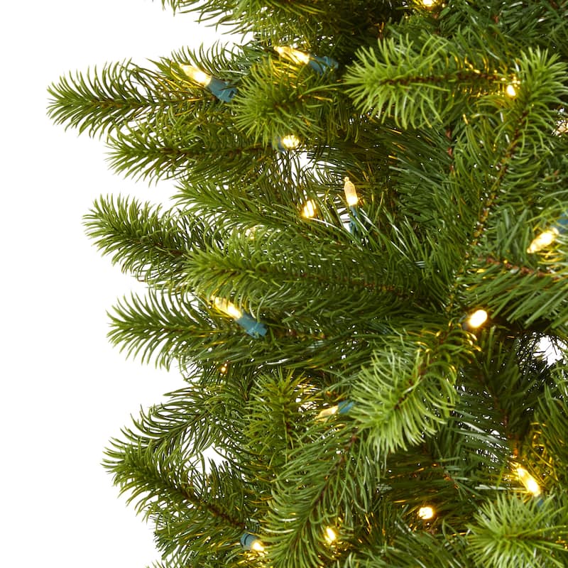 8' Slim Virginia Spruce Artificial Christmas Tree, Warm Clear LED - 8 Foot