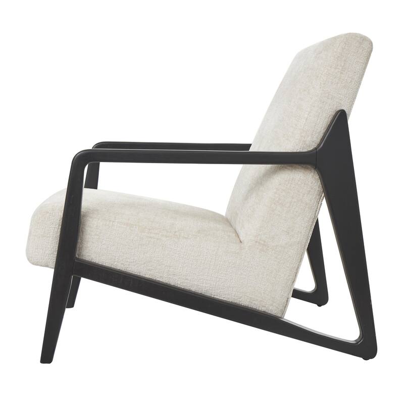 Polyester Mid Century Modern Boucle Accent Chair with Black Wood Frame - Cream - Roche River Decor