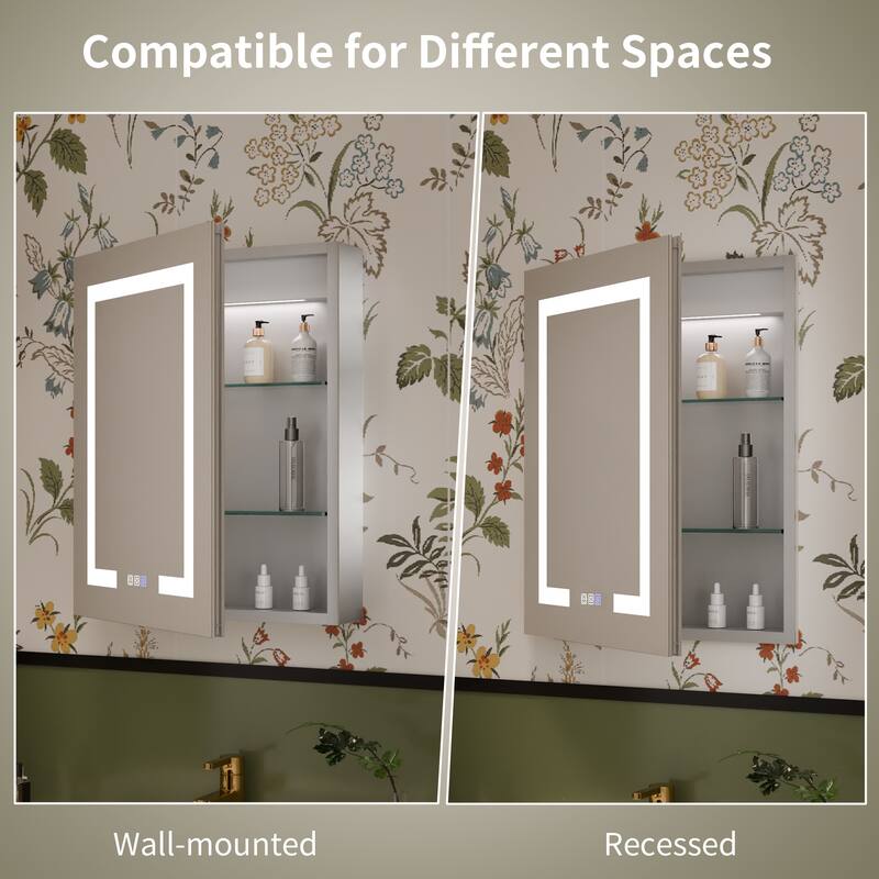 ExBrite 20" x 26" LED Lighted Bathroom Medicine Cabinet with Mirror,Recessed or Surface Mount,Defog