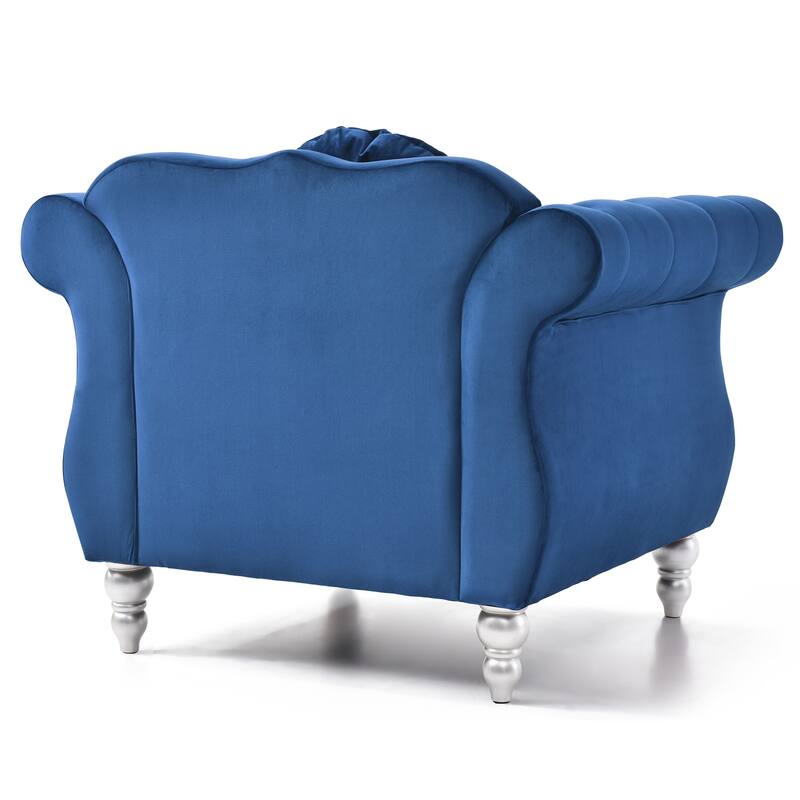Solid Velvet Tufted Accent Chair with Round Pillow - 39" - Blue