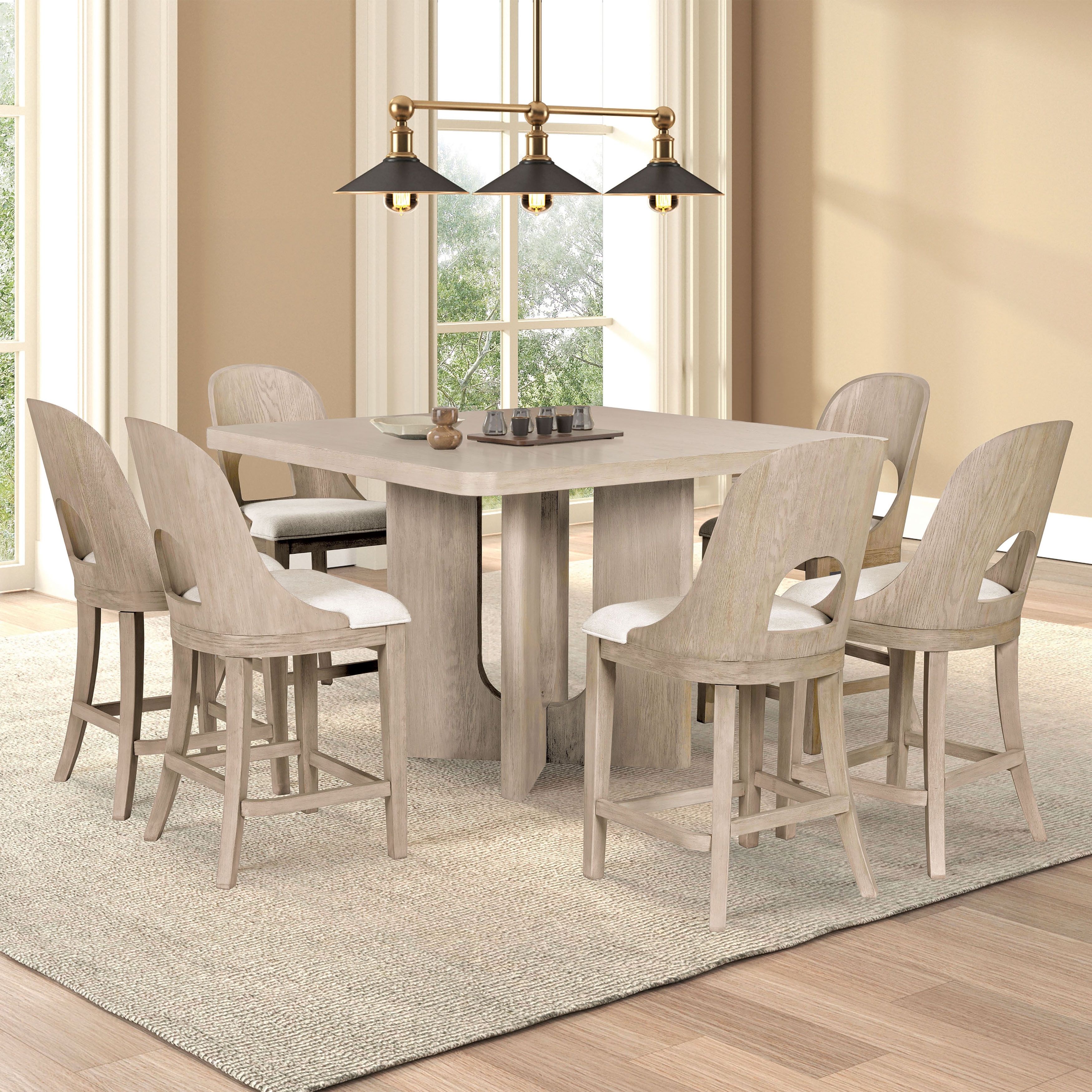 Furniture of America Piez Modern 7-Piece Wood Counter Height Square Dining Set