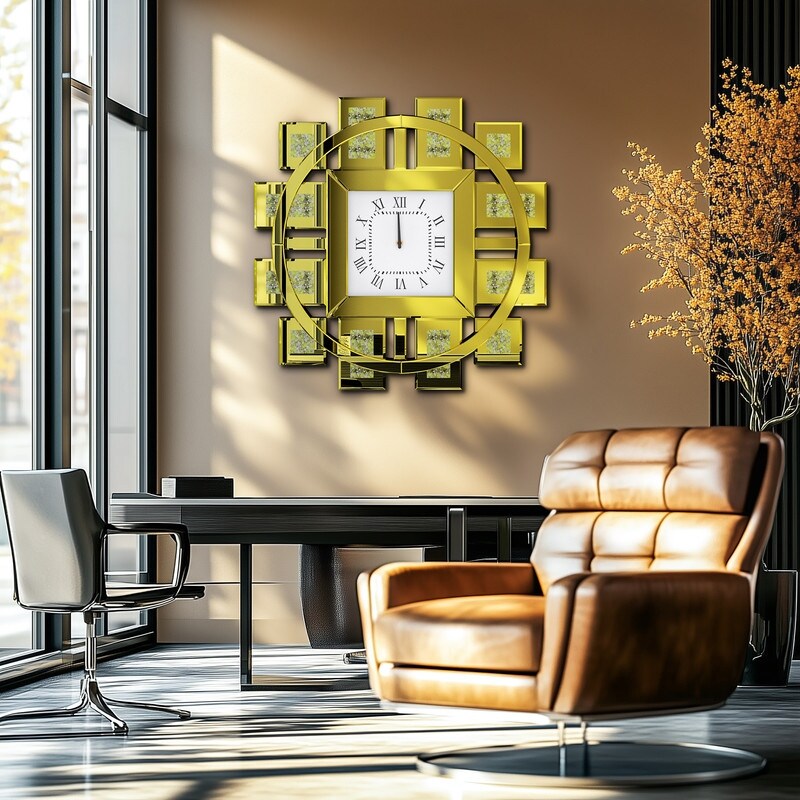 Large Wall Clock Crystal Twinkle Crush Diamond Mirrored