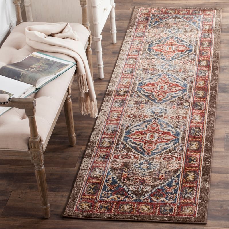 SAFAVIEH Bijar Bertineke Traditional Oriental Distressed Rug - 2'3" x 8' Runner - Brown/Royal