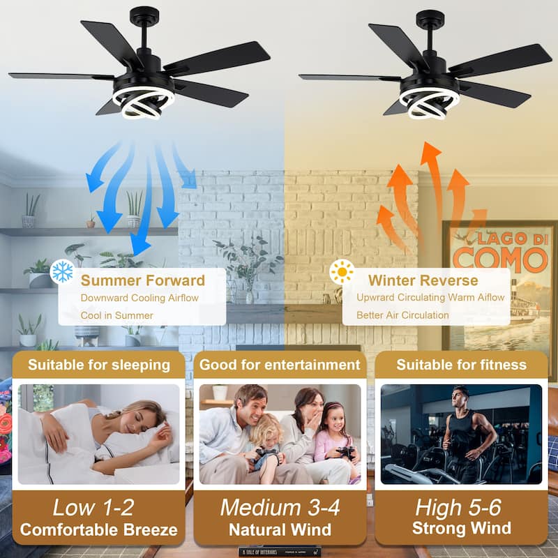 Cusp Barn 52"/72" Modern Large Dimmable LED Ceiling Fan with Lights and Remote, Reversible 8-Blade DC Motor DIY Shape Chandelier