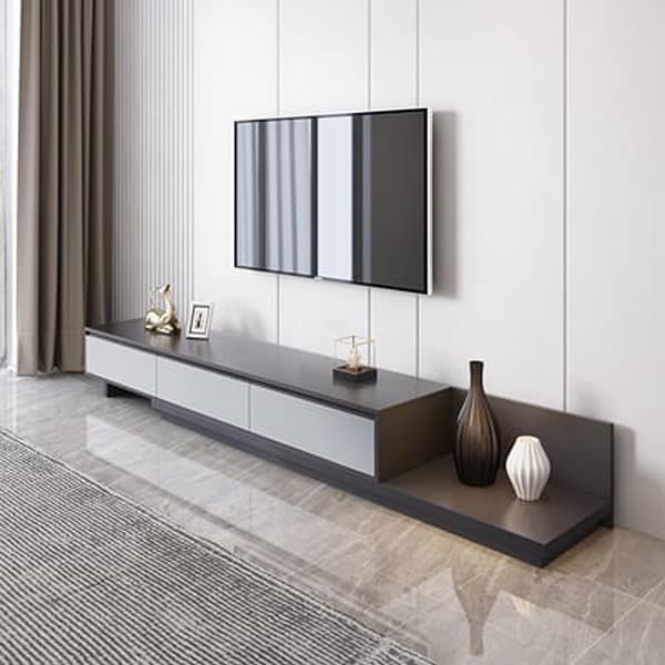 Extendable 118 Modern TV Stand with 3 Spacious Drawers Adjustable Length Media Console for Living Room On Sale Bed Bath Beyond 37316038