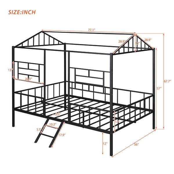 Black Full Size Metal House Bed Frame with Slatted Support, No Box Spring Needed