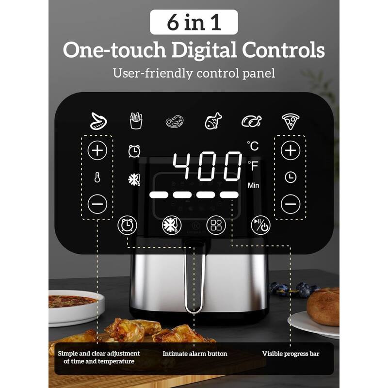 Kitchen Elite Digital Air Fryer Oven, Compact Cooker, 5.28 Qt, Stainless Steel - 8.16