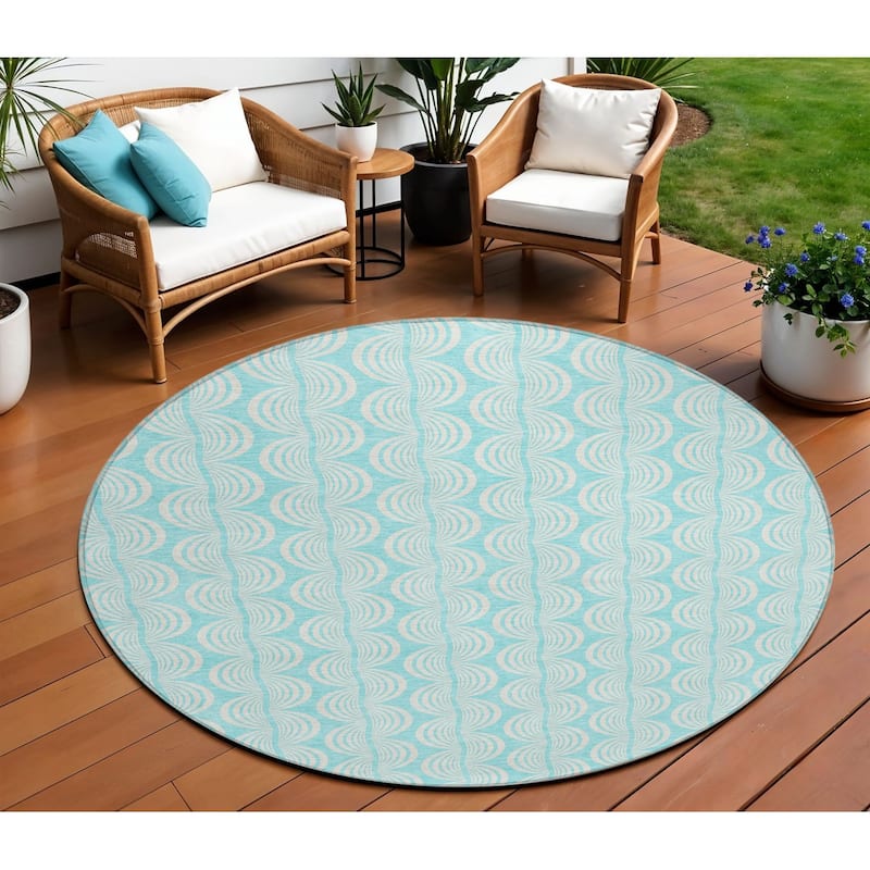 HomeRoots Ogee Transitional Rectangle Outdoor Rug - 8' Round