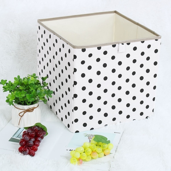 Linen Fabric Storage Bin Toy Box Organizer 13" x 13" x 13" Black Dot Style - Black Dot - 13" x 13" x 13"