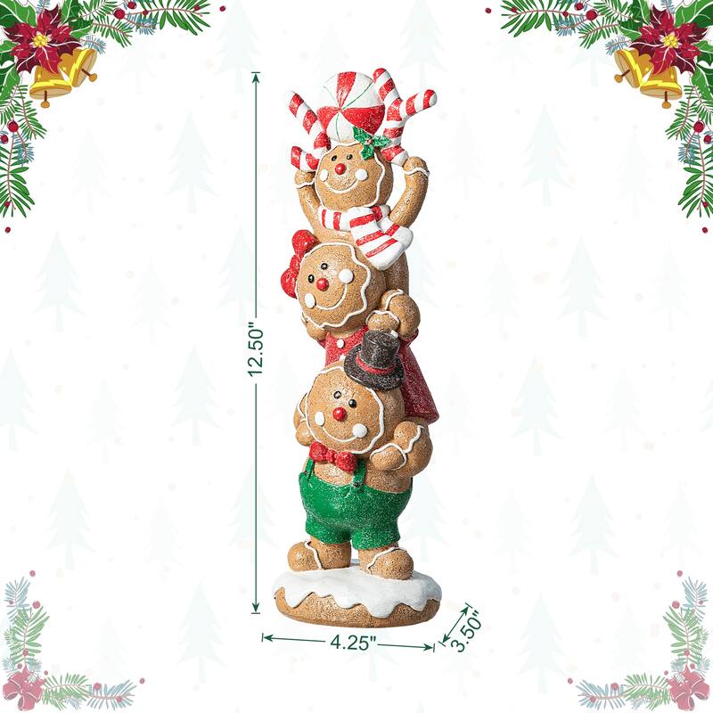 Glitzhome Resin Christmas Gingerbread Figurines Xmas Table Decor for Party Mantel Shelf Sitter