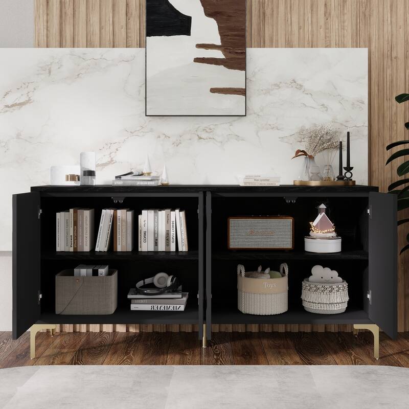 60" Press-to-Open Design Sideboard Buffet Cabinet with 4 Doors